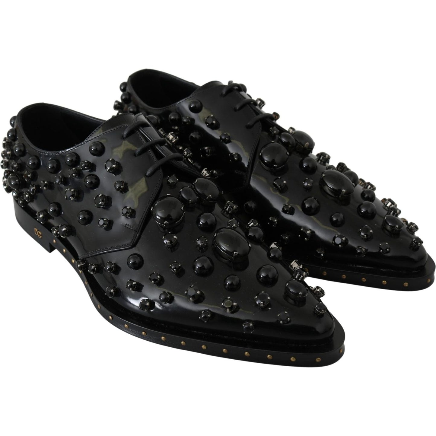 Dolce & Gabbana Black Leather Crystals Dress Broque Shoes Dolce & Gabbana