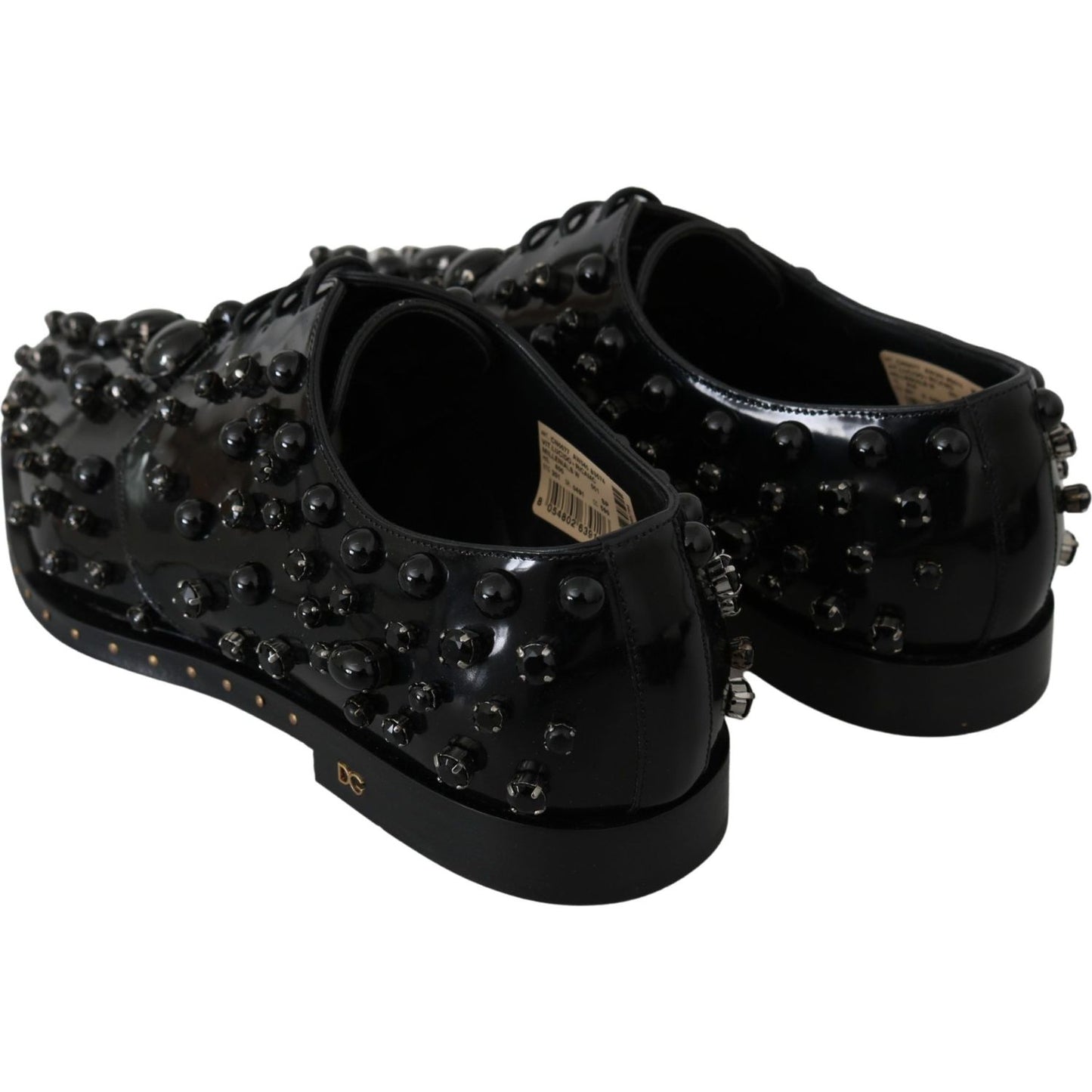 Dolce & Gabbana Black Leather Crystals Dress Broque Shoes Dolce & Gabbana