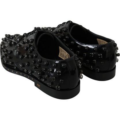 Dolce & Gabbana Black Leather Crystals Dress Broque Shoes Dolce & Gabbana
