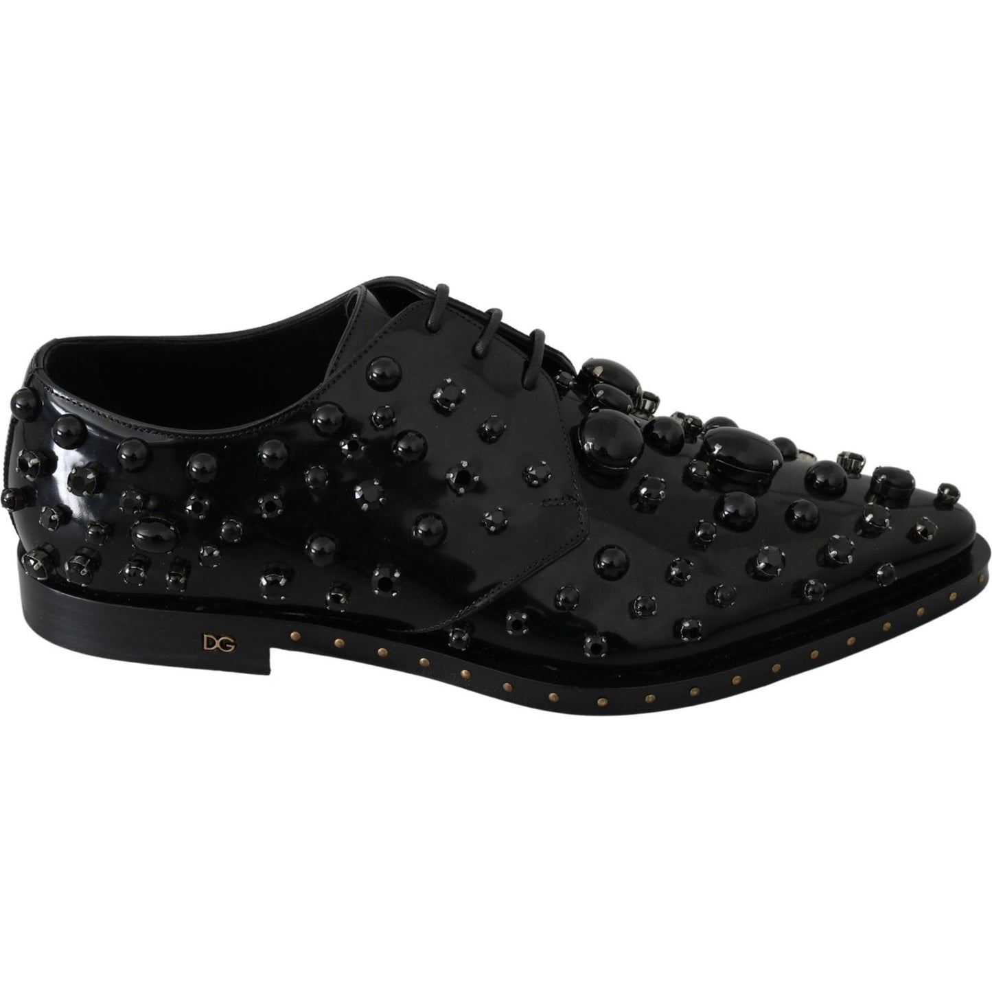 Dolce & Gabbana Black Leather Crystals Dress Broque Shoes Dolce & Gabbana