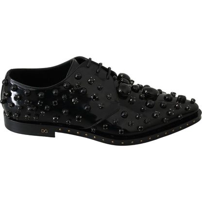 Dolce & Gabbana Black Leather Crystals Dress Broque Shoes Dolce & Gabbana