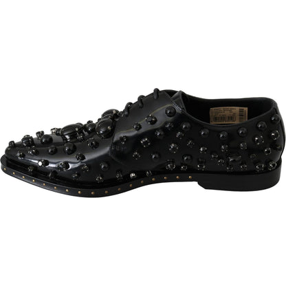 Dolce & Gabbana Black Leather Crystals Dress Broque Shoes Dolce & Gabbana