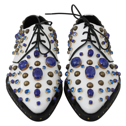 Dolce & Gabbana White Leather Crystals Dress Broque Shoes