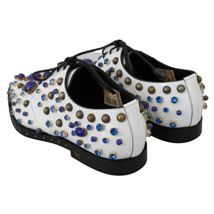Dolce & Gabbana White Leather Crystals Dress Broque Shoes