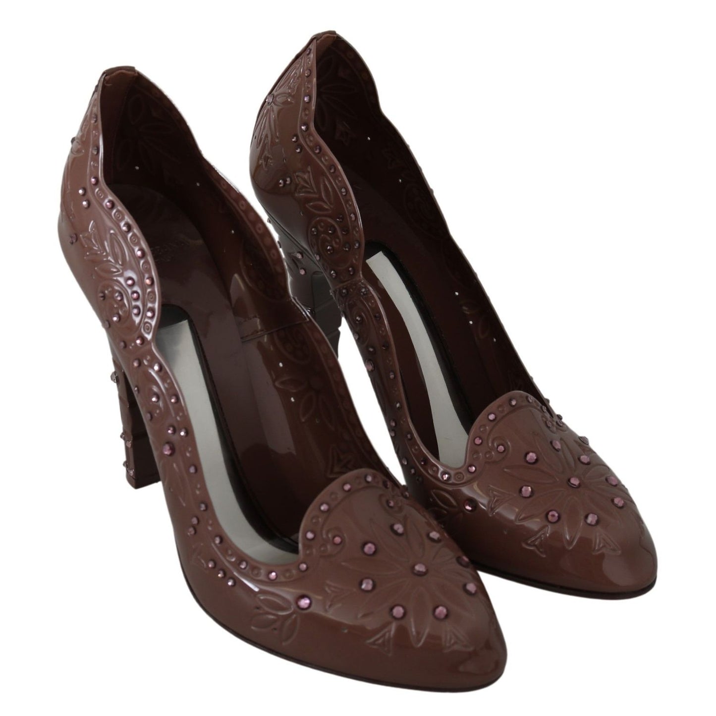 Dolce & Gabbana Brown Floral Crystal Heels CINDERELLA Shoes