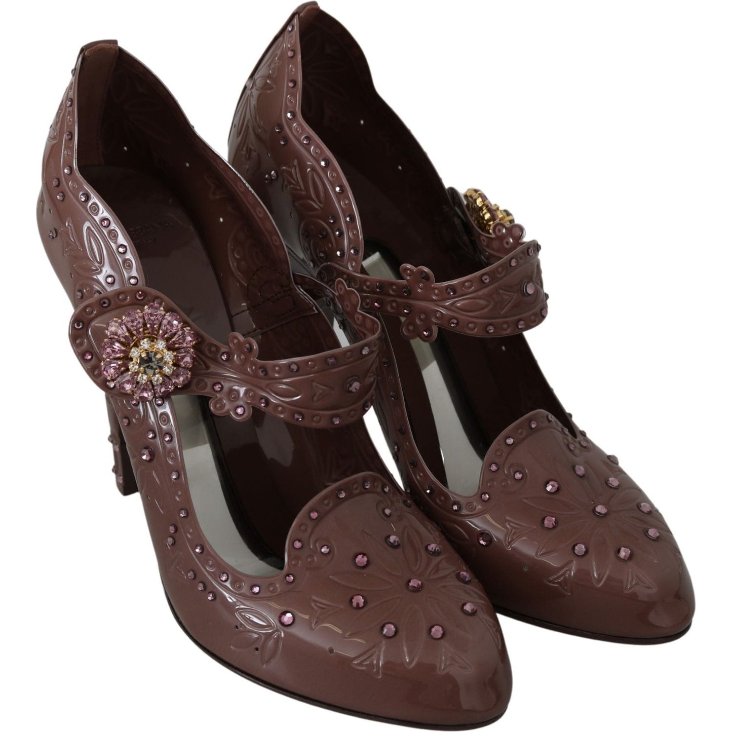 Dolce & Gabbana Brown Floral Crystal CINDERELLA Heels Shoes Dolce & Gabbana