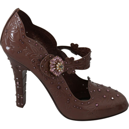 Dolce & Gabbana Brown Floral Crystal CINDERELLA Heels Shoes Dolce & Gabbana