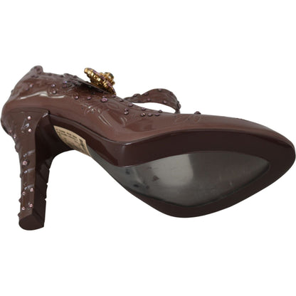 Dolce & Gabbana Brown Floral Crystal CINDERELLA Heels Shoes Dolce & Gabbana