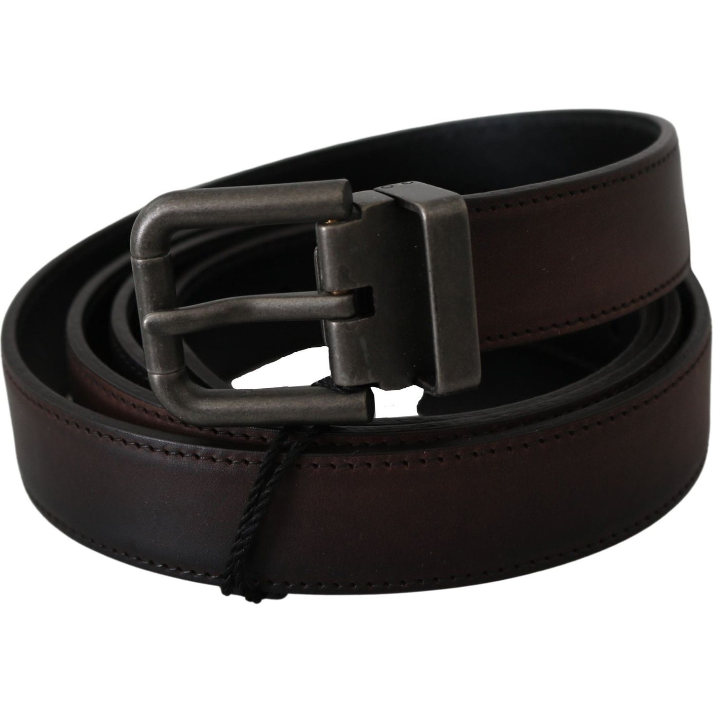 Dolce & Gabbana Solid Brown Leather Gray Buckle Belt Dolce & Gabbana
