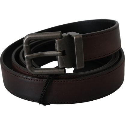 Dolce & Gabbana Solid Brown Leather Gray Buckle Belt Dolce & Gabbana
