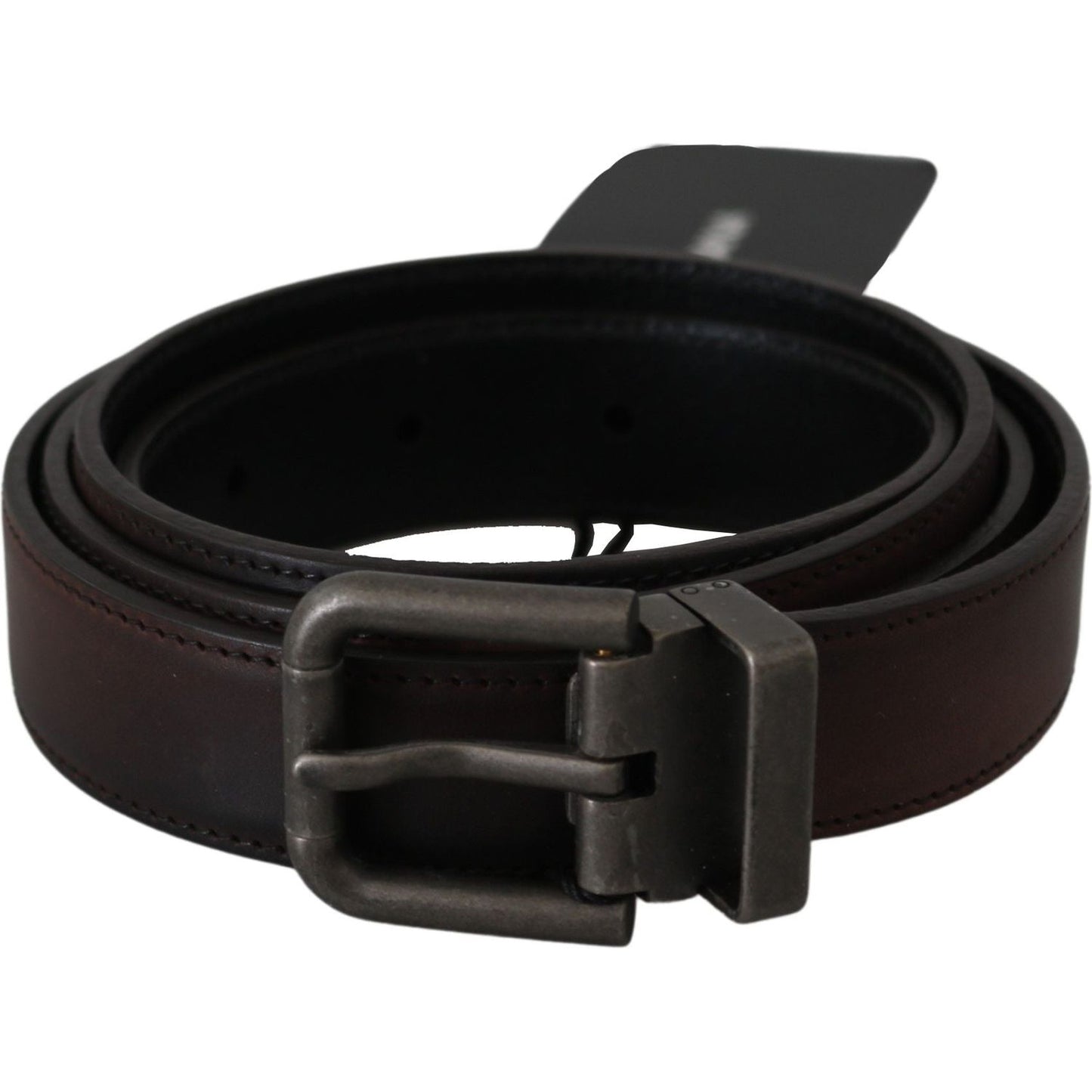Dolce & Gabbana Solid Brown Leather Gray Buckle Belt Dolce & Gabbana