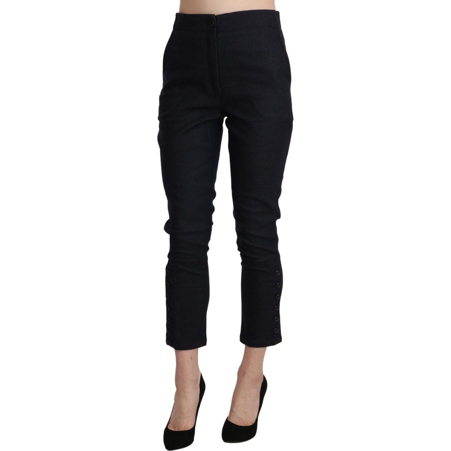Ermanno Scervino Black High Waist Capri Cropped Cotton Pants Ermanno Scervino
