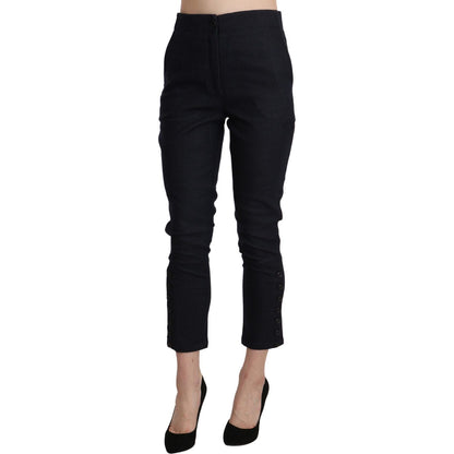Ermanno Scervino Black High Waist Capri Cropped Cotton Pants Ermanno Scervino