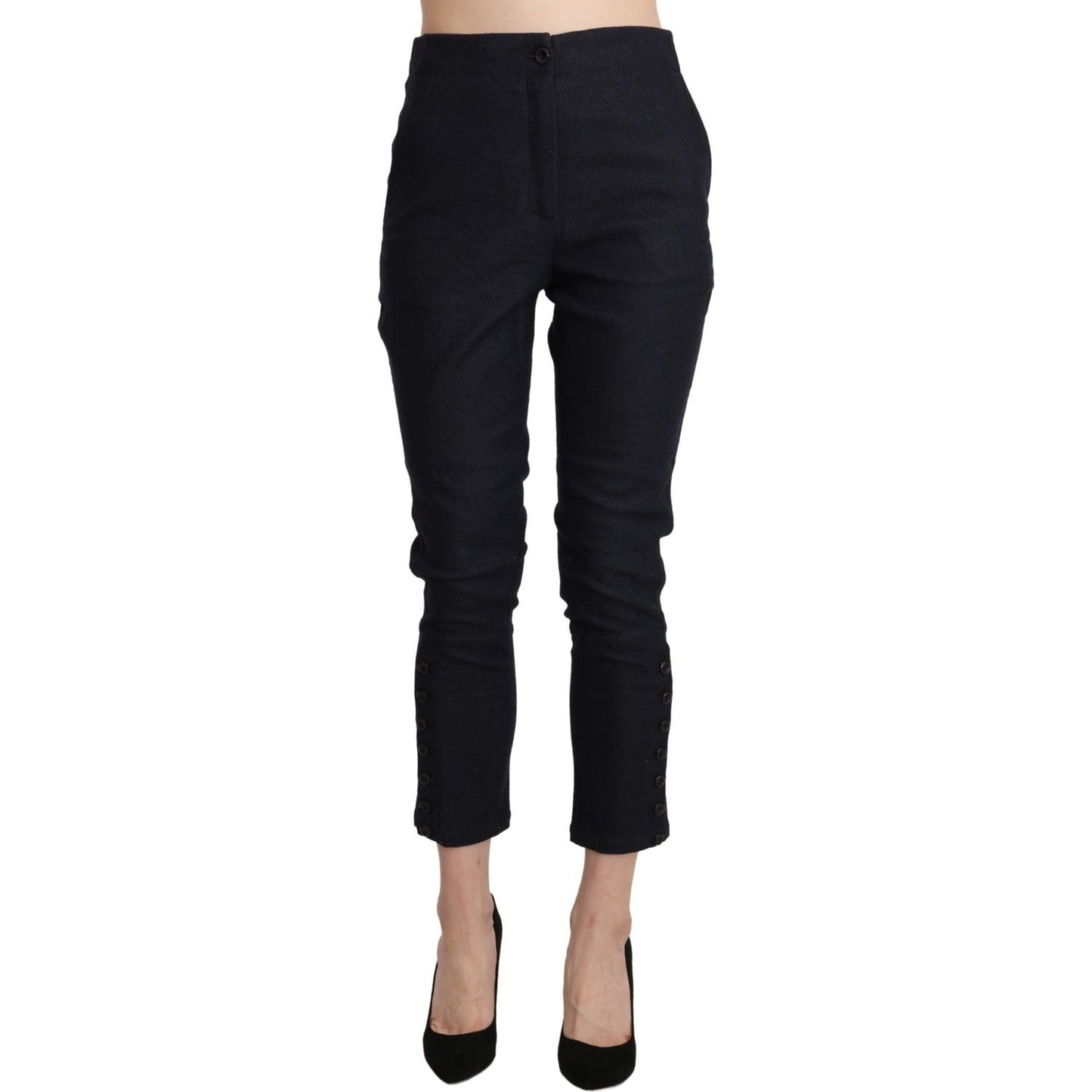 Ermanno Scervino Black High Waist Capri Cropped Cotton Pants Ermanno Scervino