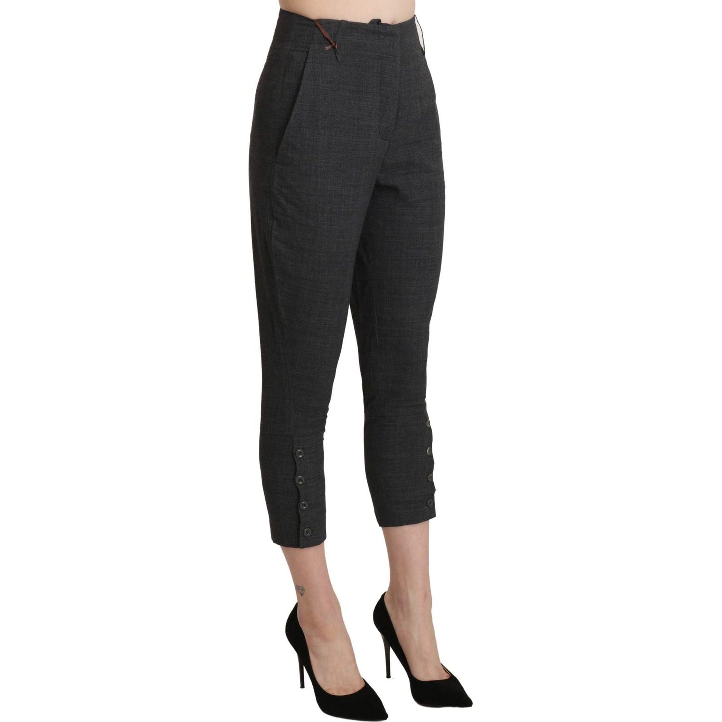 Ermanno Scervino Gray High Waist Capri Cropped Cotton Pants Ermanno Scervino