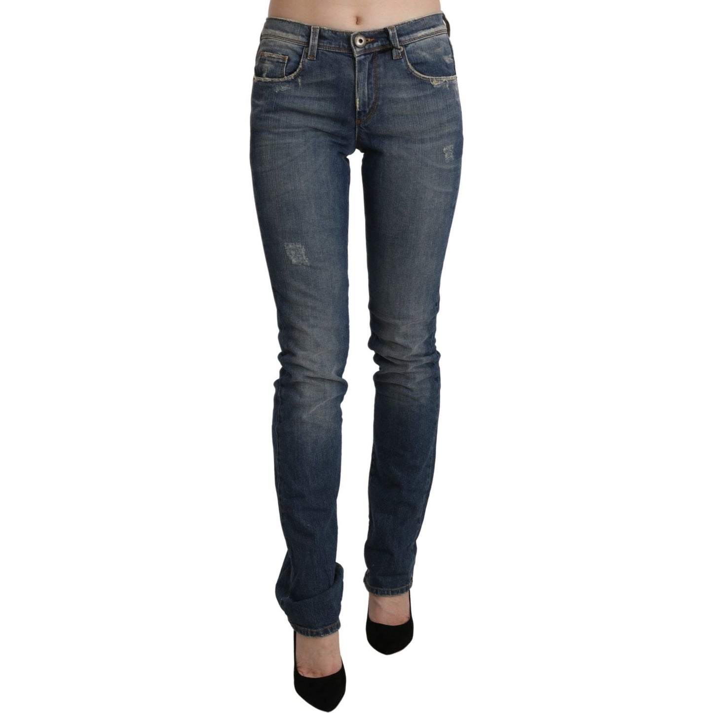 Ermanno Scervino Blue Washed Mid Waist Skinny Denim Jeans Ermanno Scervino