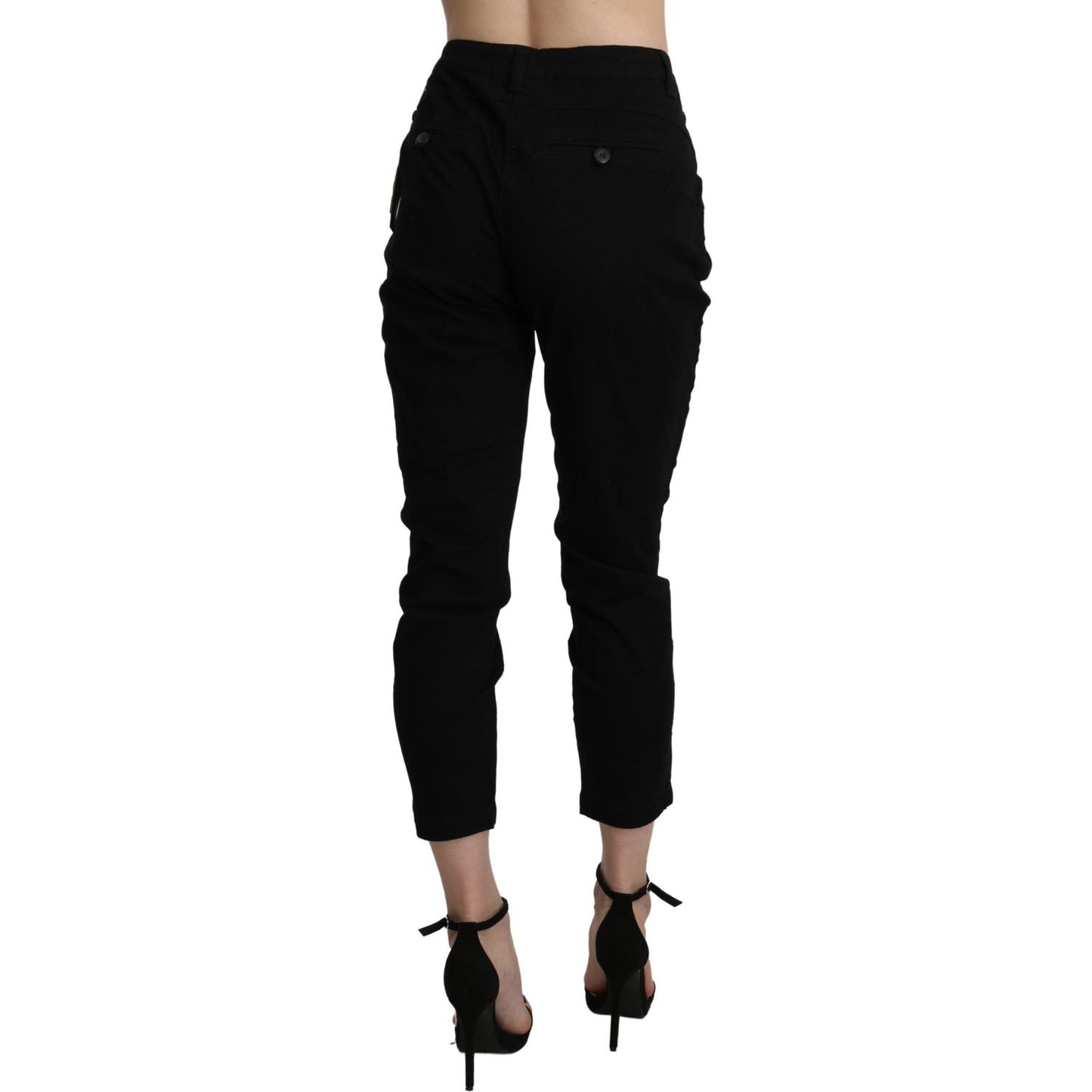 Acht Black High Waist Skinny Cropped Cotton Capri Pant Jeans & Pants