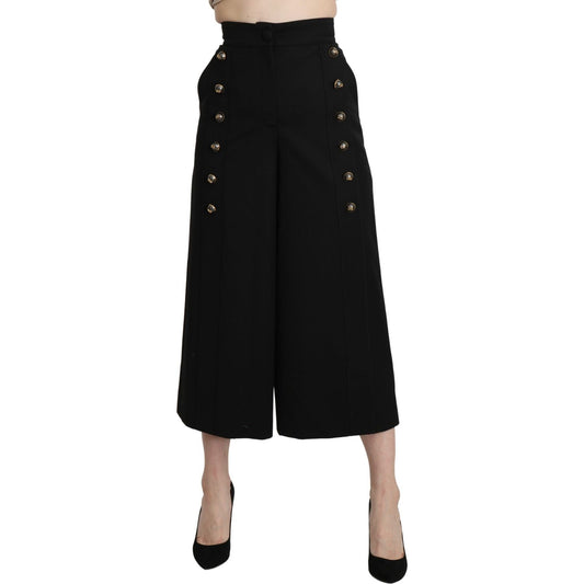Dolce & Gabbana Black Wide Wool Leg Cropped Trouser Pant Dolce & Gabbana