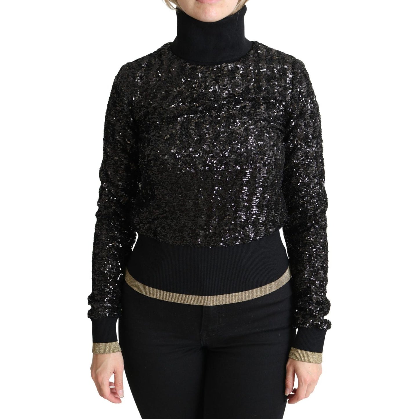 Dolce & Gabbana Black Sequined Knitted Turtle Neck Sweater Dolce & Gabbana