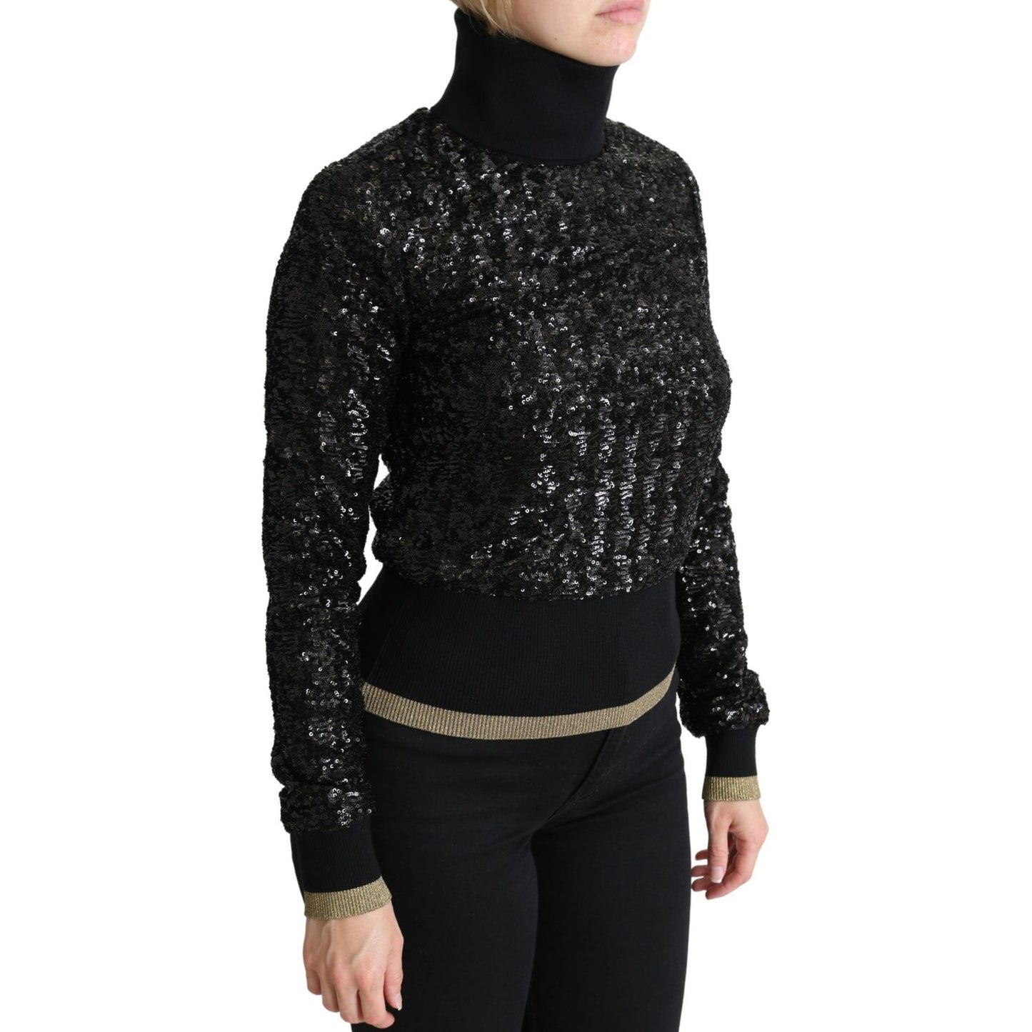 Dolce & Gabbana Black Sequined Knitted Turtle Neck Sweater Dolce & Gabbana