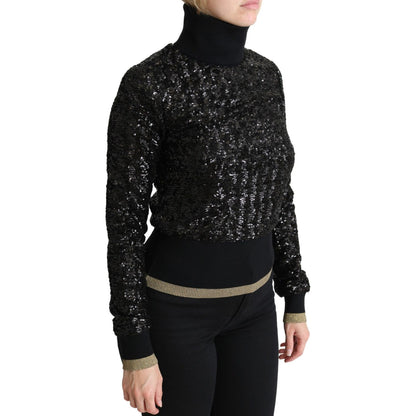 Dolce & Gabbana Black Sequined Knitted Turtle Neck Sweater Dolce & Gabbana