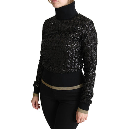 Dolce & Gabbana Black Sequined Knitted Turtle Neck Sweater Dolce & Gabbana