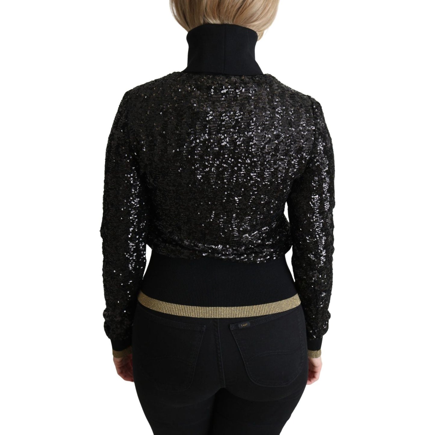 Dolce & Gabbana Black Sequined Knitted Turtle Neck Sweater Dolce & Gabbana