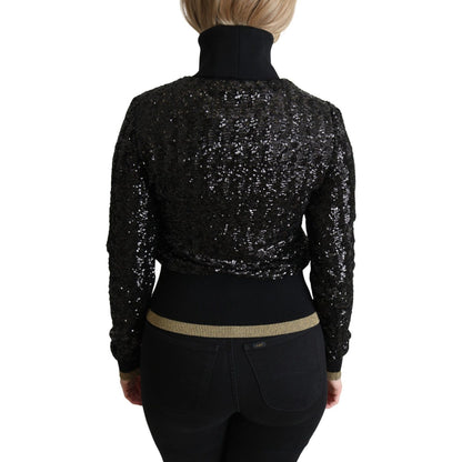 Dolce & Gabbana Black Sequined Knitted Turtle Neck Sweater Dolce & Gabbana