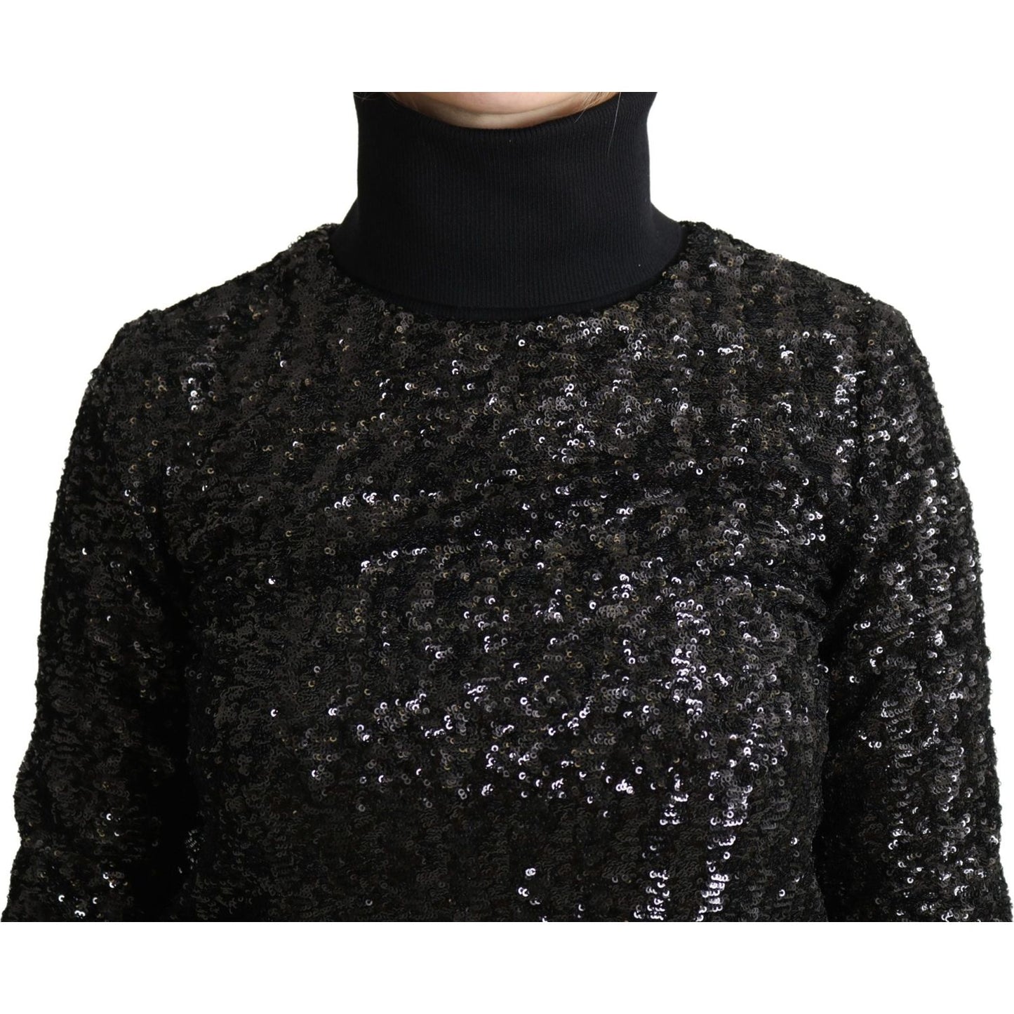 Dolce & Gabbana Black Sequined Knitted Turtle Neck Sweater Dolce & Gabbana