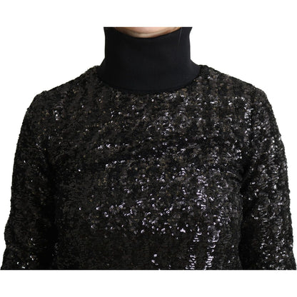 Dolce & Gabbana Black Sequined Knitted Turtle Neck Sweater Dolce & Gabbana