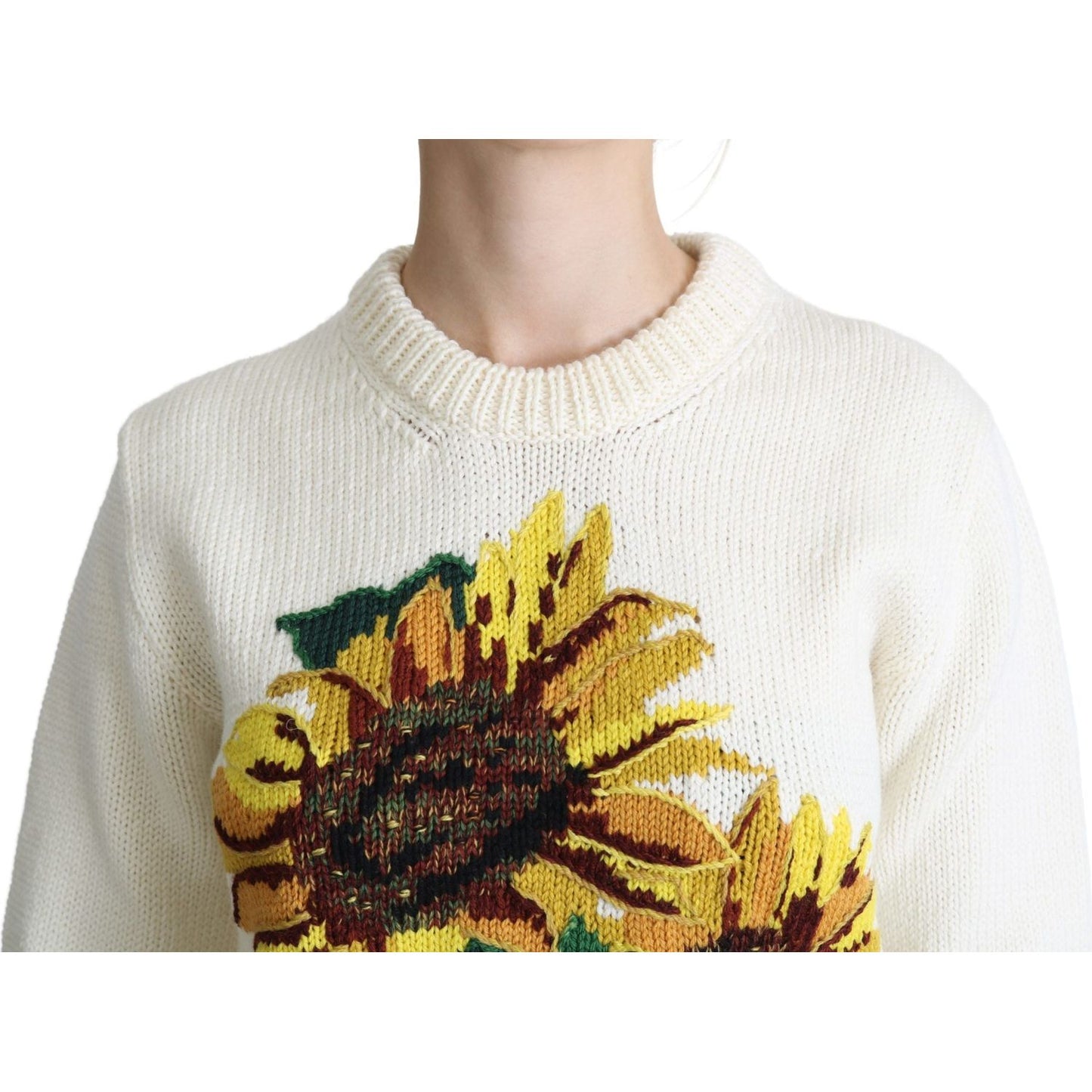 Dolce & Gabbana White Floral Wool Pullover Sunflower Sweater Dolce & Gabbana