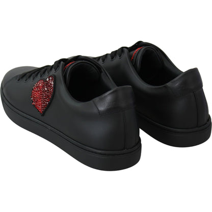 Dolce & Gabbana Black Leather Love Heart Sneakers Womens Shoes