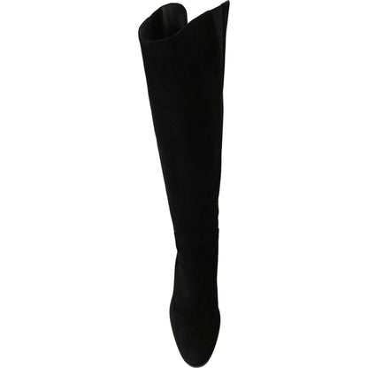 Dolce & Gabbana Black Suede Knee High Flat Boots Shoes Dolce & Gabbana