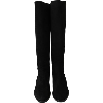 Dolce & Gabbana Black Suede Knee High Flat Boots Shoes Dolce & Gabbana