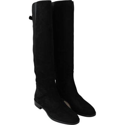 Dolce & Gabbana Black Suede Knee High Flat Boots Shoes Dolce & Gabbana