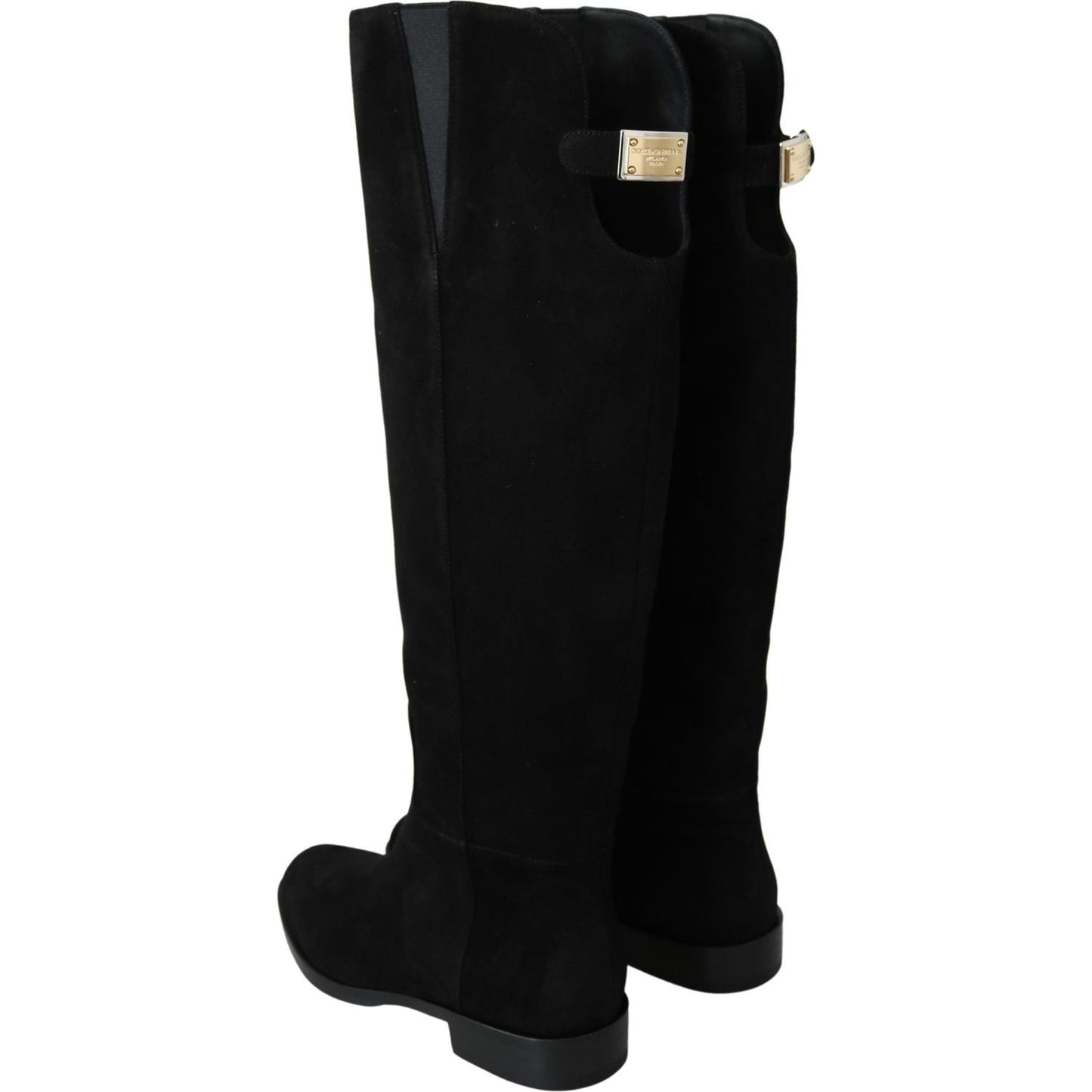 Dolce & Gabbana Black Suede Knee High Flat Boots Shoes Dolce & Gabbana