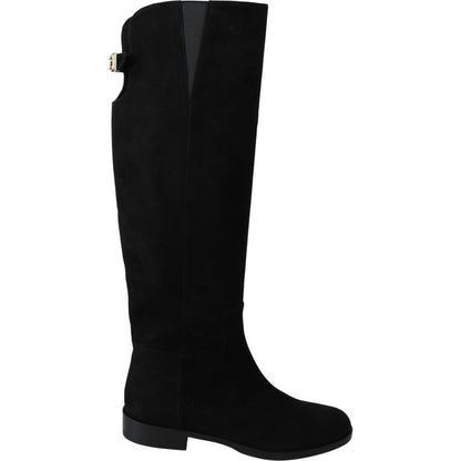 Dolce & Gabbana Black Suede Knee High Flat Boots Shoes Dolce & Gabbana