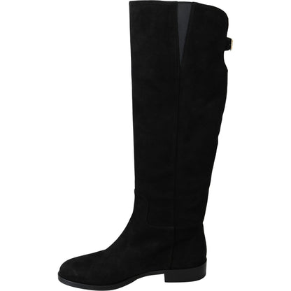 Dolce & Gabbana Black Suede Knee High Flat Boots Shoes Dolce & Gabbana