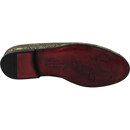 Dolce & Gabbana Gold Jacquard Flats Mens Loafers Shoes Dolce & Gabbana