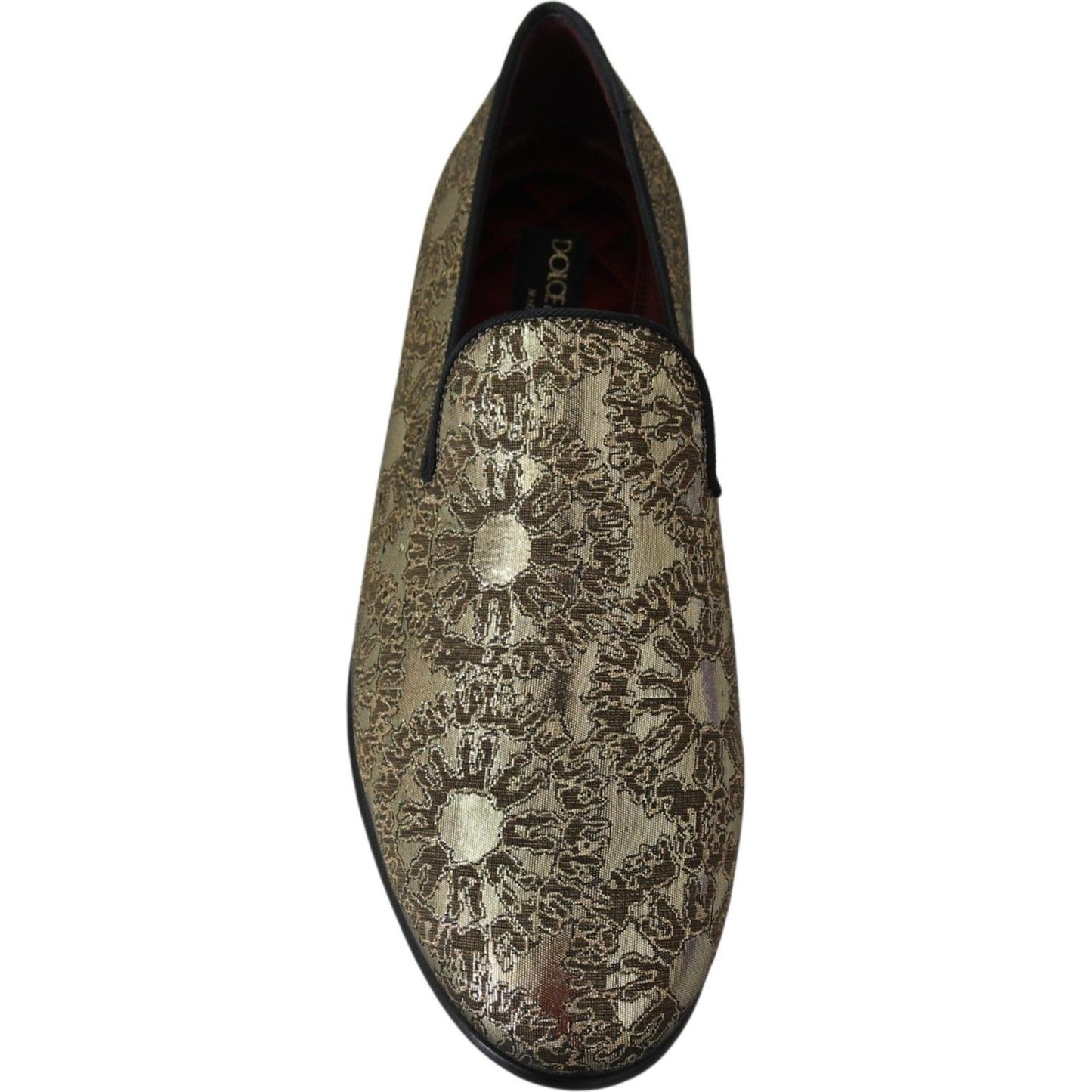 Dolce & Gabbana Gold Jacquard Flats Mens Loafers Shoes Dolce & Gabbana