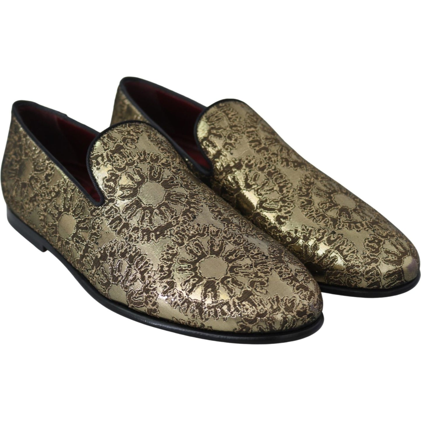 Dolce & Gabbana Gold Jacquard Flats Mens Loafers Shoes Dolce & Gabbana