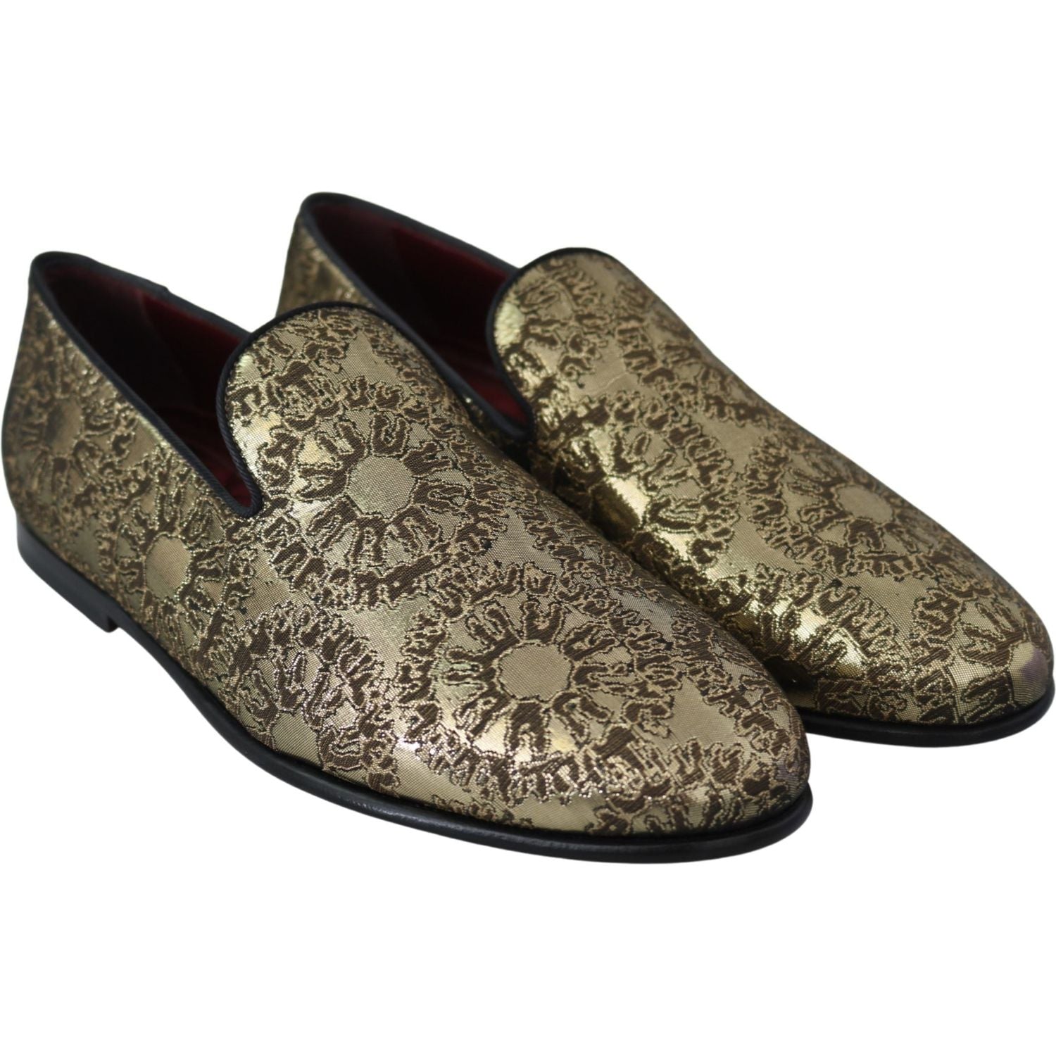 Dolce & Gabbana Gold Jacquard Flats Mens Loafers Shoes