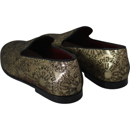 Dolce & Gabbana Gold Jacquard Flats Mens Loafers Shoes Dolce & Gabbana