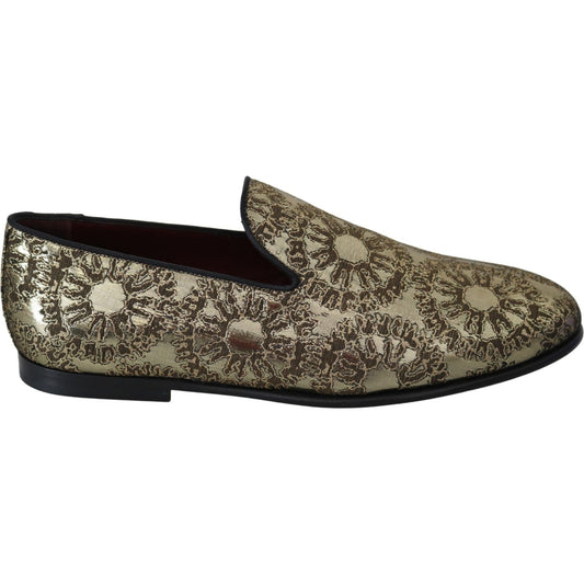 Dolce & Gabbana Gold Jacquard Flats Mens Loafers Shoes Dolce & Gabbana