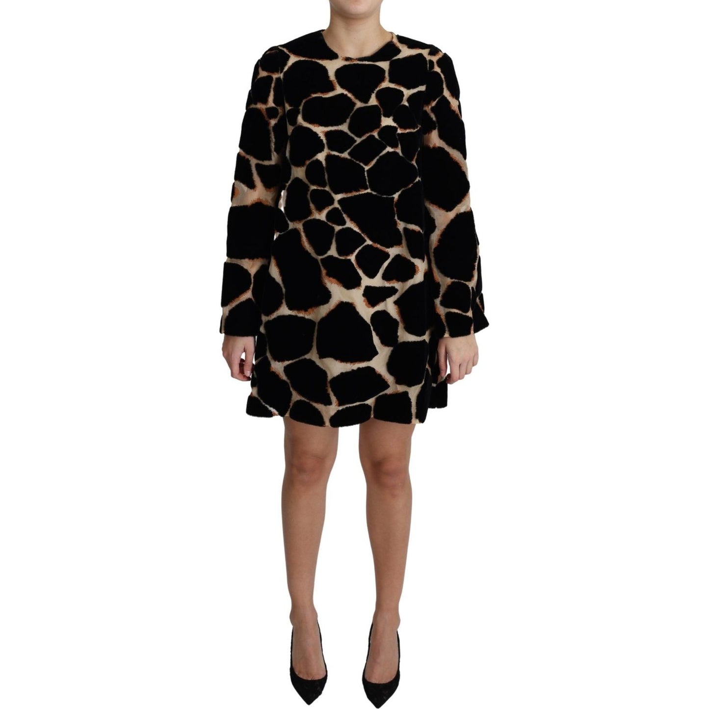 Dolce & Gabbana Black Giraffe Print Shift Mini Dress Dolce & Gabbana