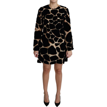 Dolce & Gabbana Black Giraffe Print Shift Mini Dress Dolce & Gabbana