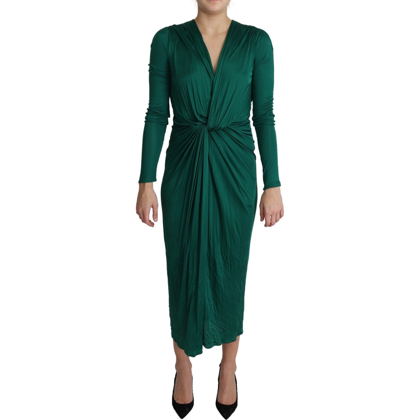 Dolce & Gabbana Green Fitted Silhouette Midi Viscose Dress Dolce & Gabbana