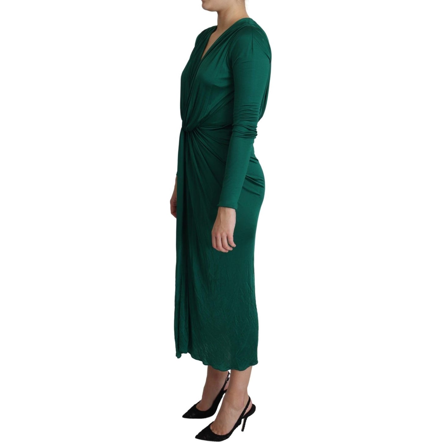 Dolce & Gabbana Green Fitted Silhouette Midi Viscose Dress Dolce & Gabbana