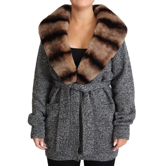 Dolce & Gabbana Gray Cardigan Fur Coat Cashmere Jacket