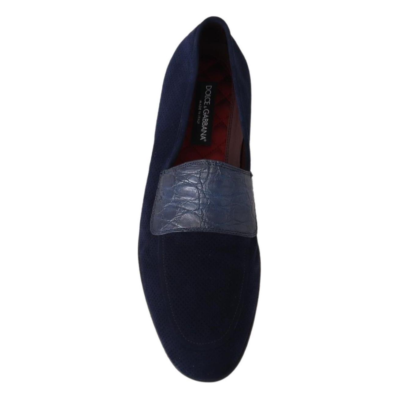 Dolce & Gabbana Blue Suede Caiman Loafers Slippers Shoes Dolce & Gabbana